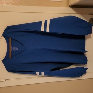 Boxercraft Blue White Stripes on Sleeves Slub V-Neck Slub Shirt